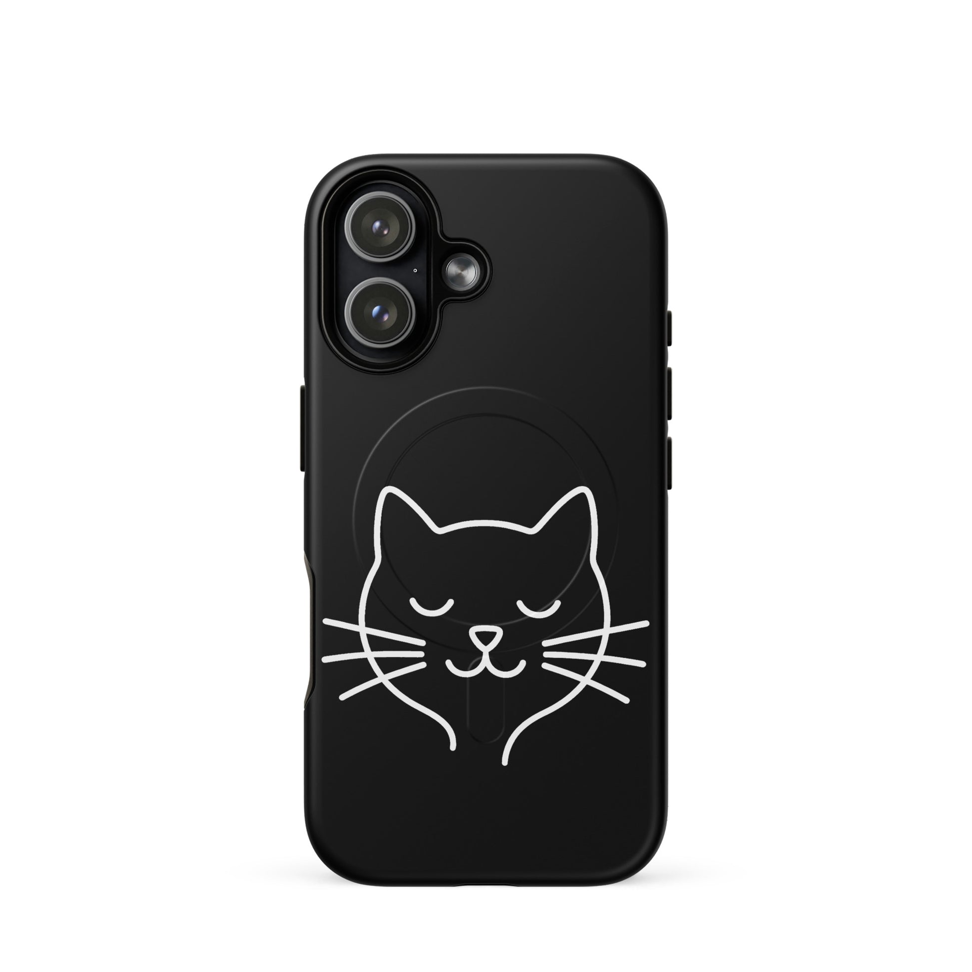 Magnetic Phone Case for iPhone featuring cute minimalist cat line art design in black.