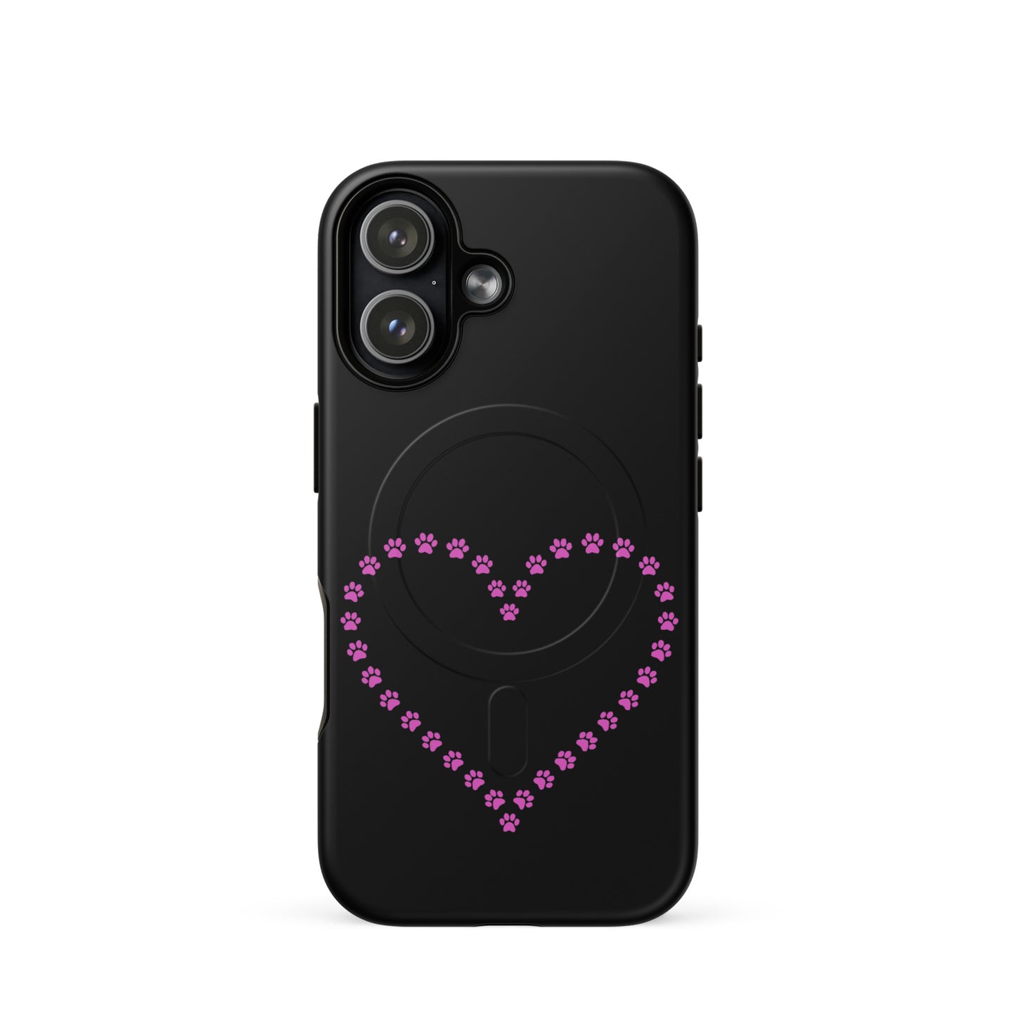Magnetic Phone Case with pink paw print heart design for pet lovers, perfect for iPhone protection.