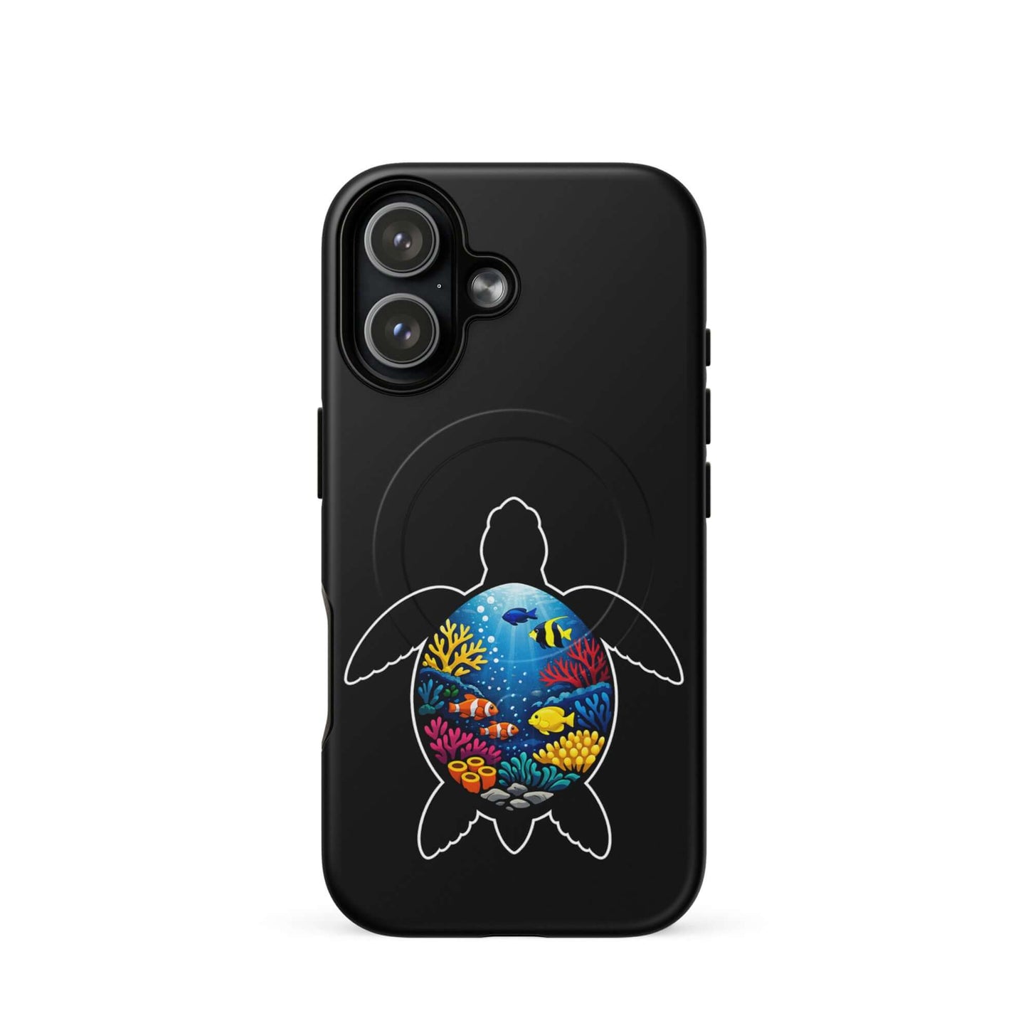 Magnetic Phone Case for iPhone featuring vibrant sea turtle reef design with colorful coral and marine life.