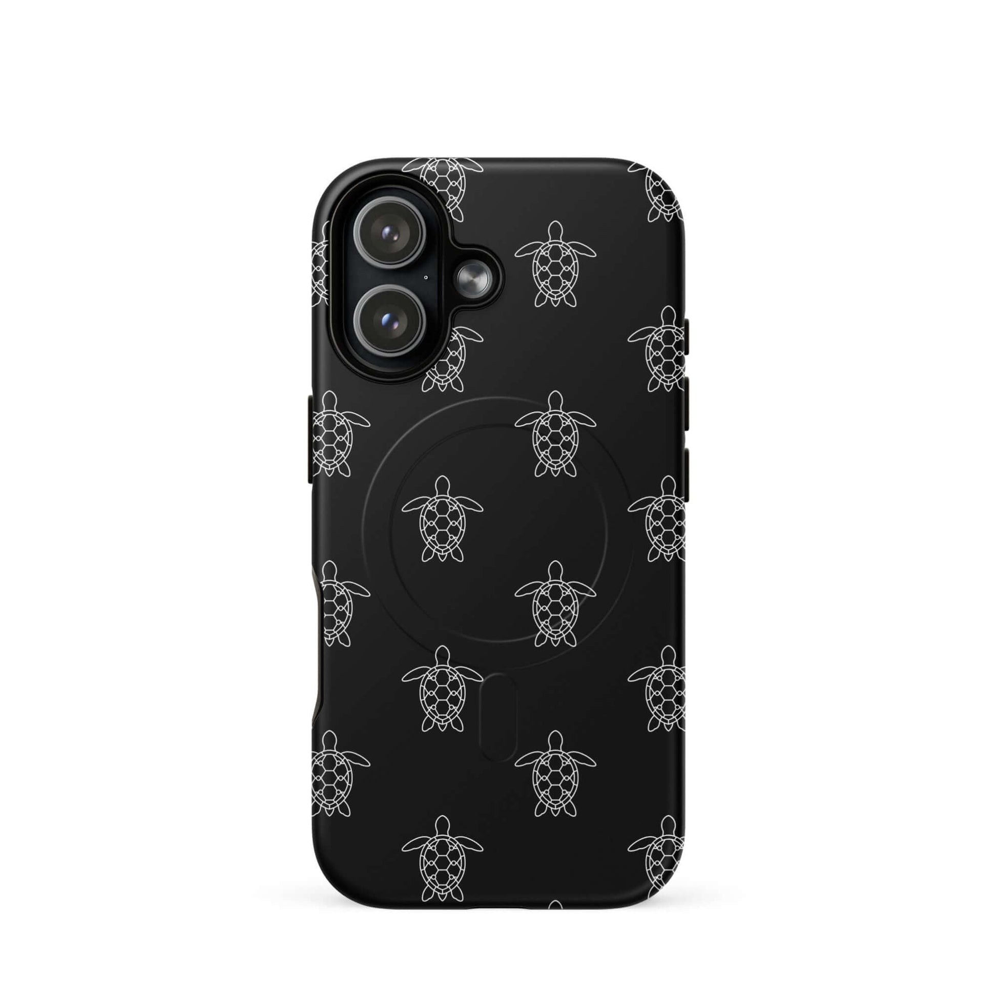 Magnetic Phone Case with minimalist sea turtle pattern in black, featuring clean vector line designs.