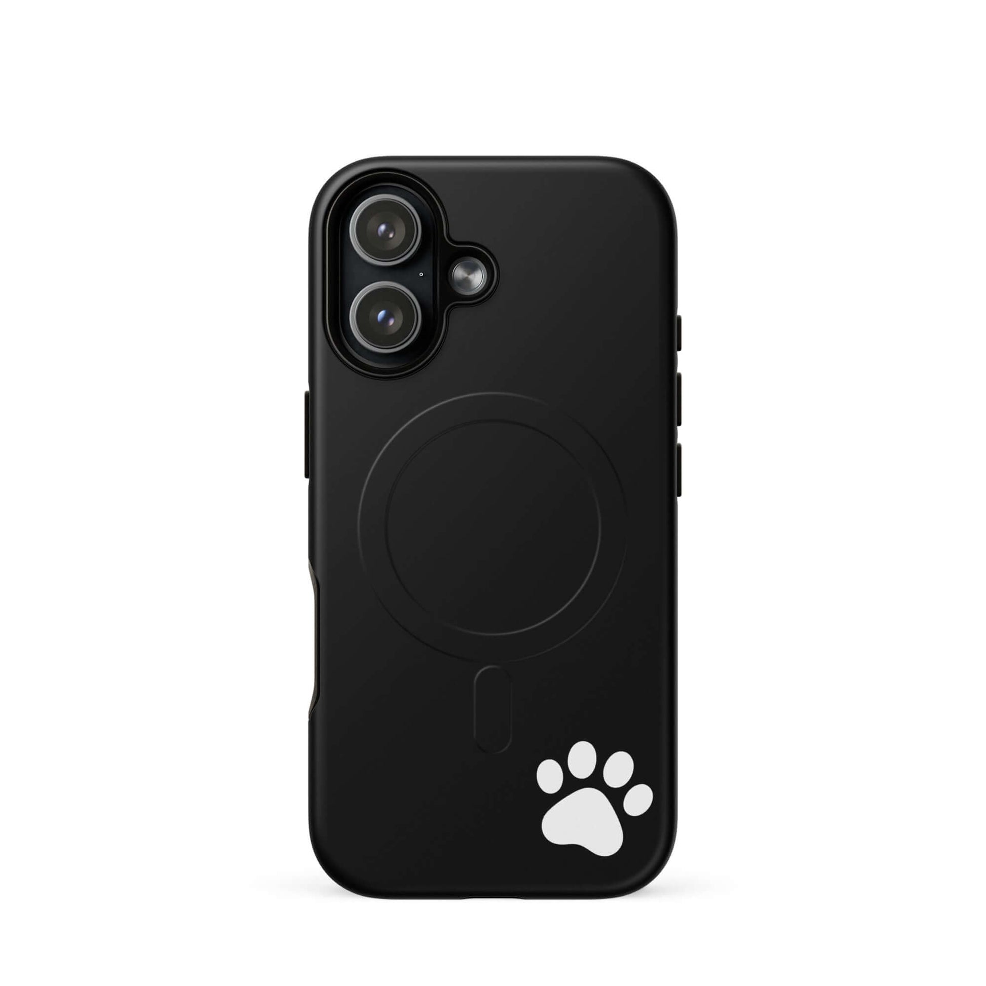 Magnetic Phone case for iPhone with black design and white paw print, minimalist style, tough protective cover.