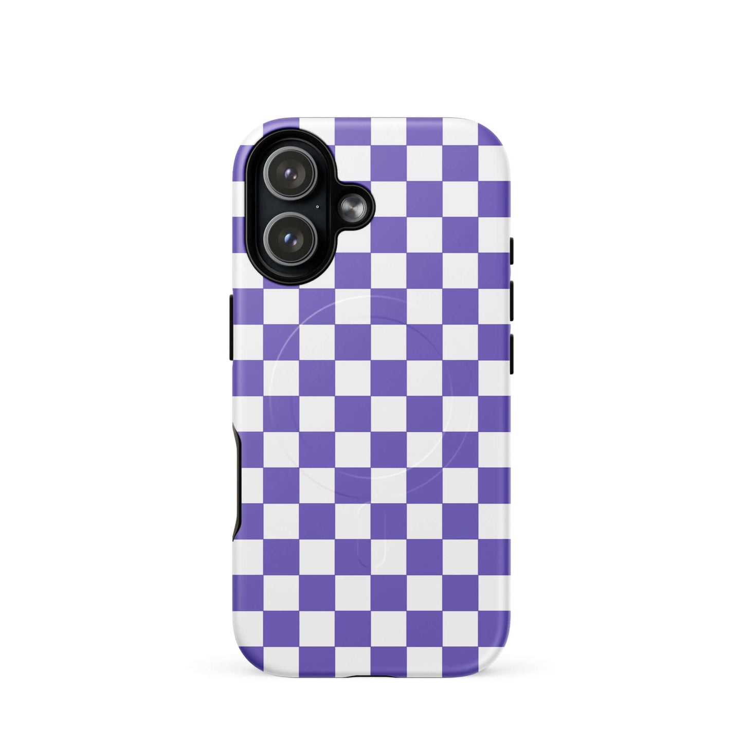 Purple & white checkered Magnetic Phone Case for iPhone adding playful style.