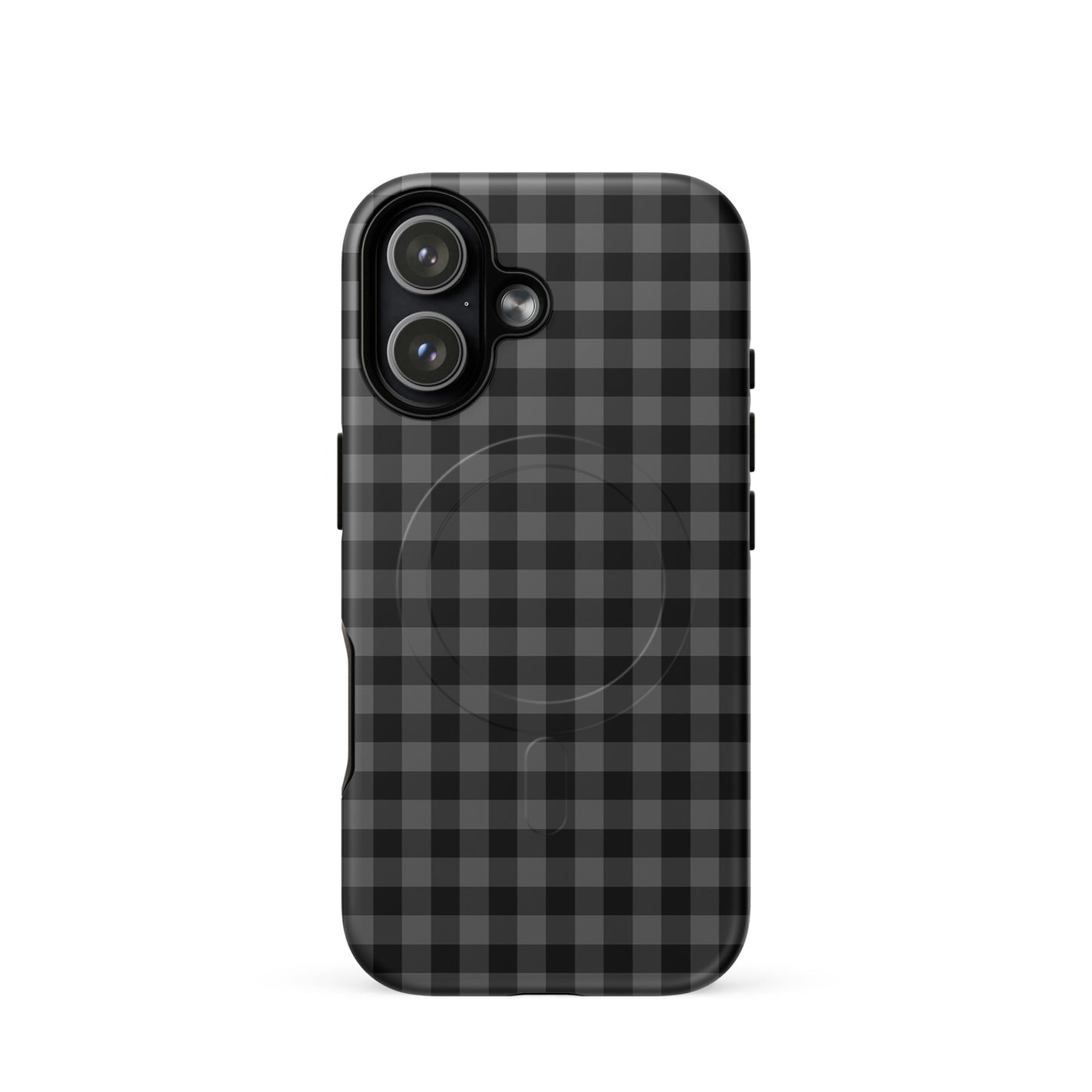 Magnetic Phone Case for iPhone with black-and-charcoal gingham pattern offering style and protection.