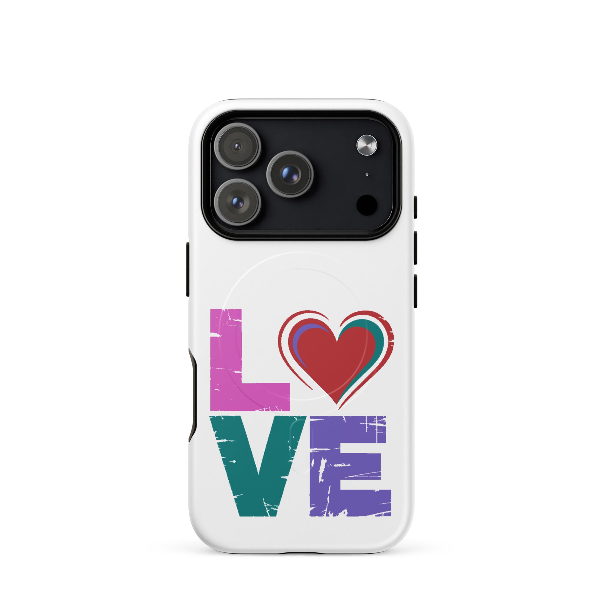 Love Magnetic Dual-Layer Tough Case for iPhone featuring colorful text design, Apple iPhone Case.