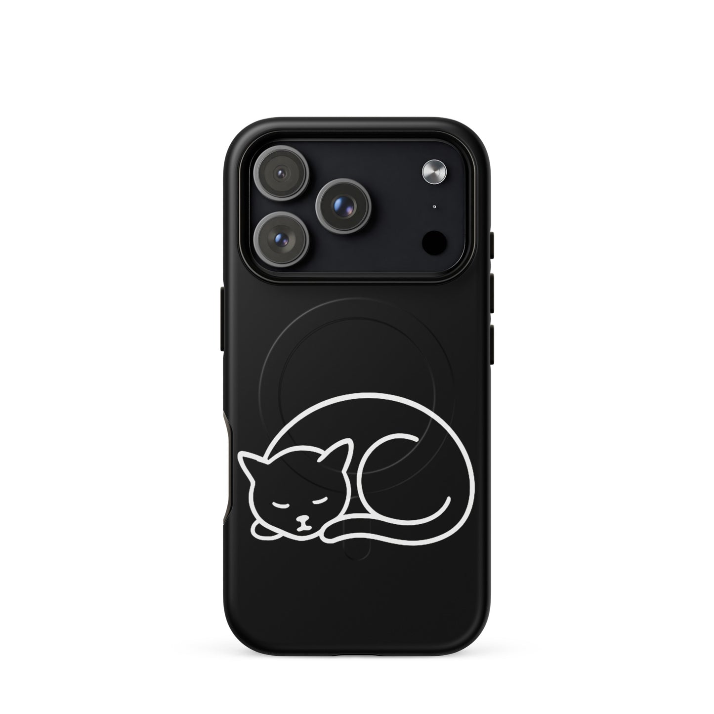 Magnetic Phone Case featuring a minimalist curled-up cat design for iPhone, combining style and protection.