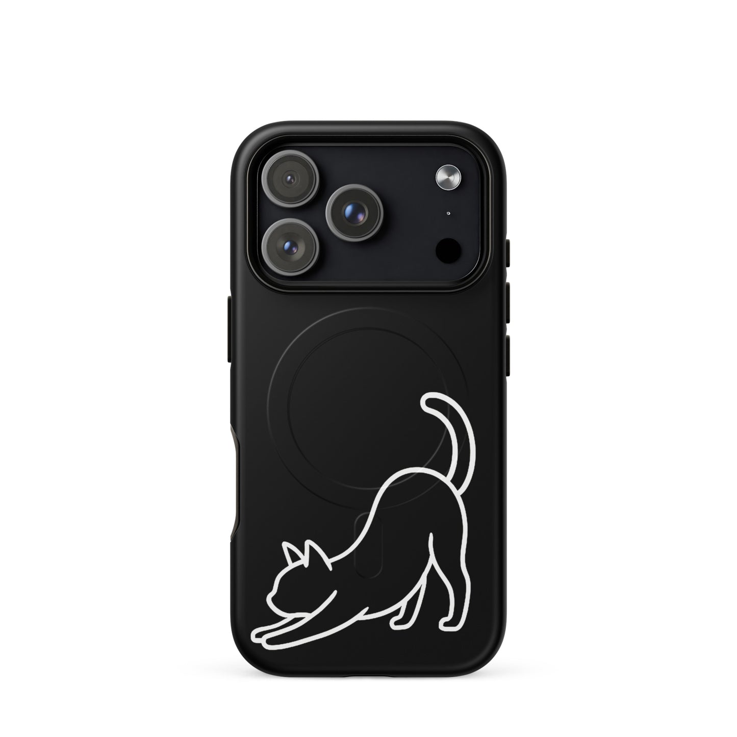 Magnetic Phone Case featuring a minimalist stretching cat design for iPhone, combining style and protection.