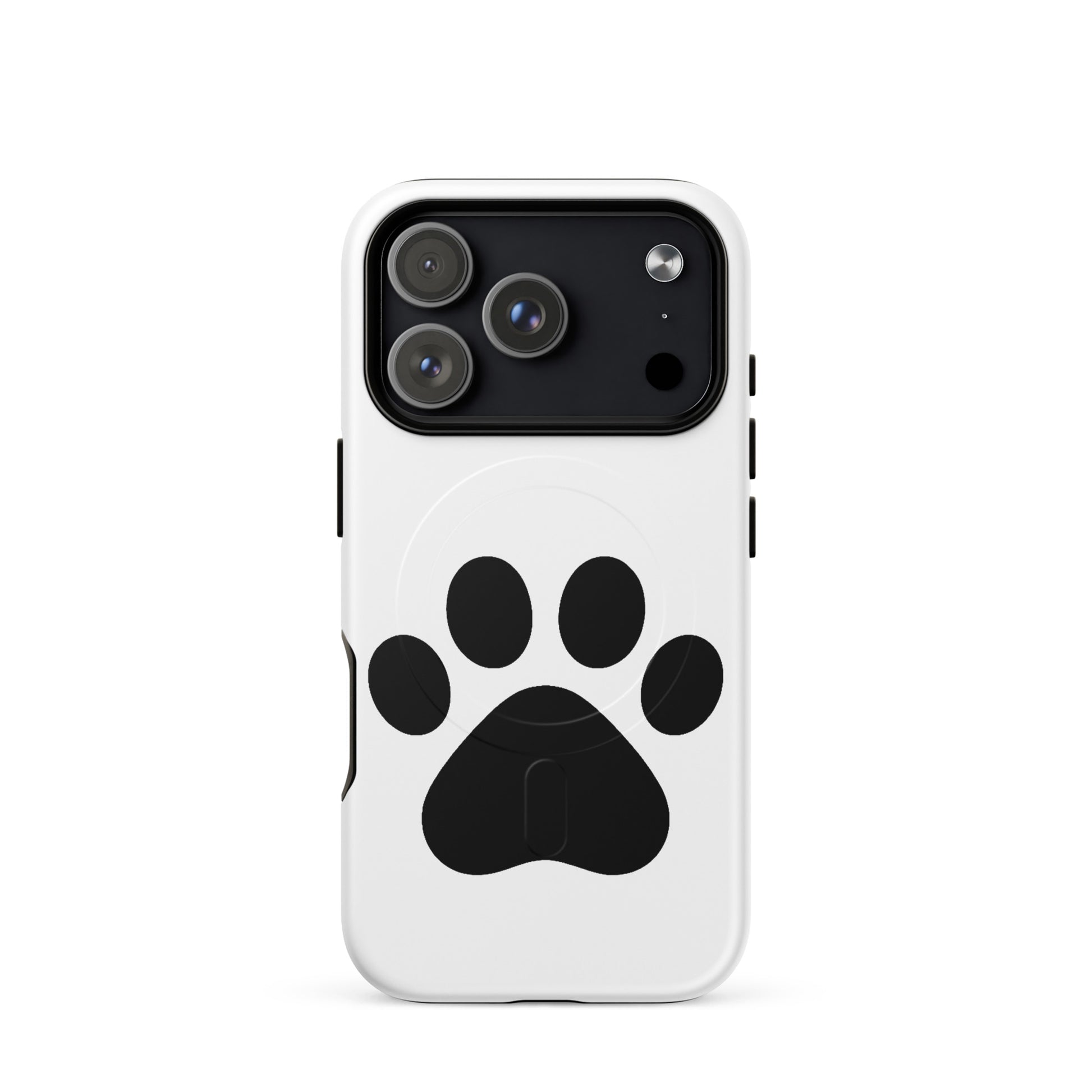 Magnetic Phone Case featuring a black paw print design on a white background, perfect for pet lovers.