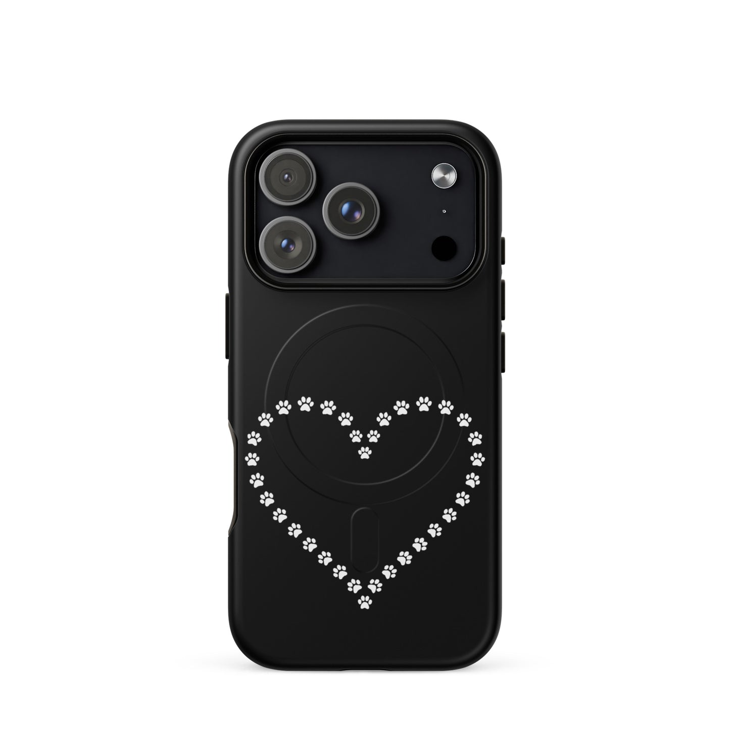 Magnetic Phone Case for iPhone with paw print heart design for pet lovers.