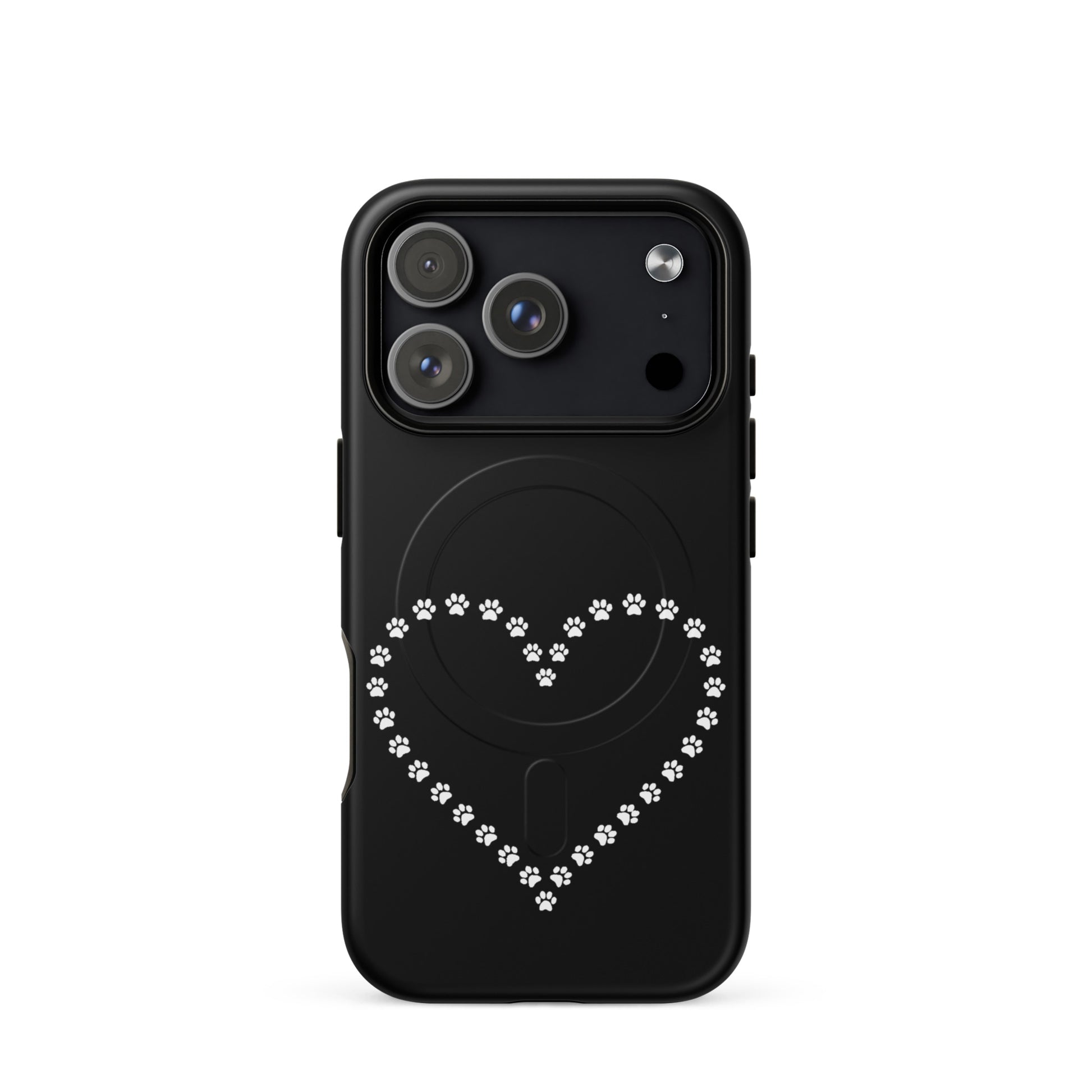 Magnetic Phone Case for iPhone with paw print heart design for pet lovers.