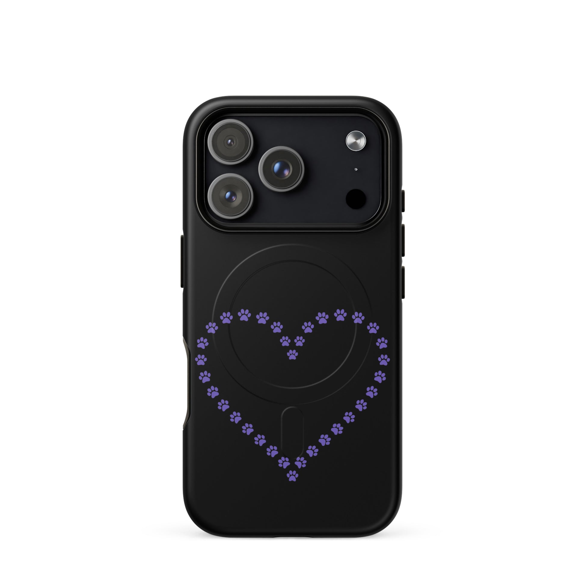 Magnetic Phone Case featuring a purple paw print heart design, perfect for pet lovers and minimalist animal design enthusiasts.