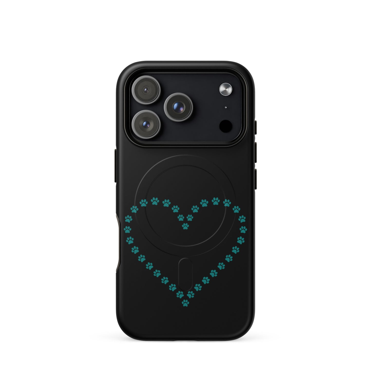 Magnetic Phone Case for iPhone with paw print heart design for pet lovers, offering protection and playful charm.