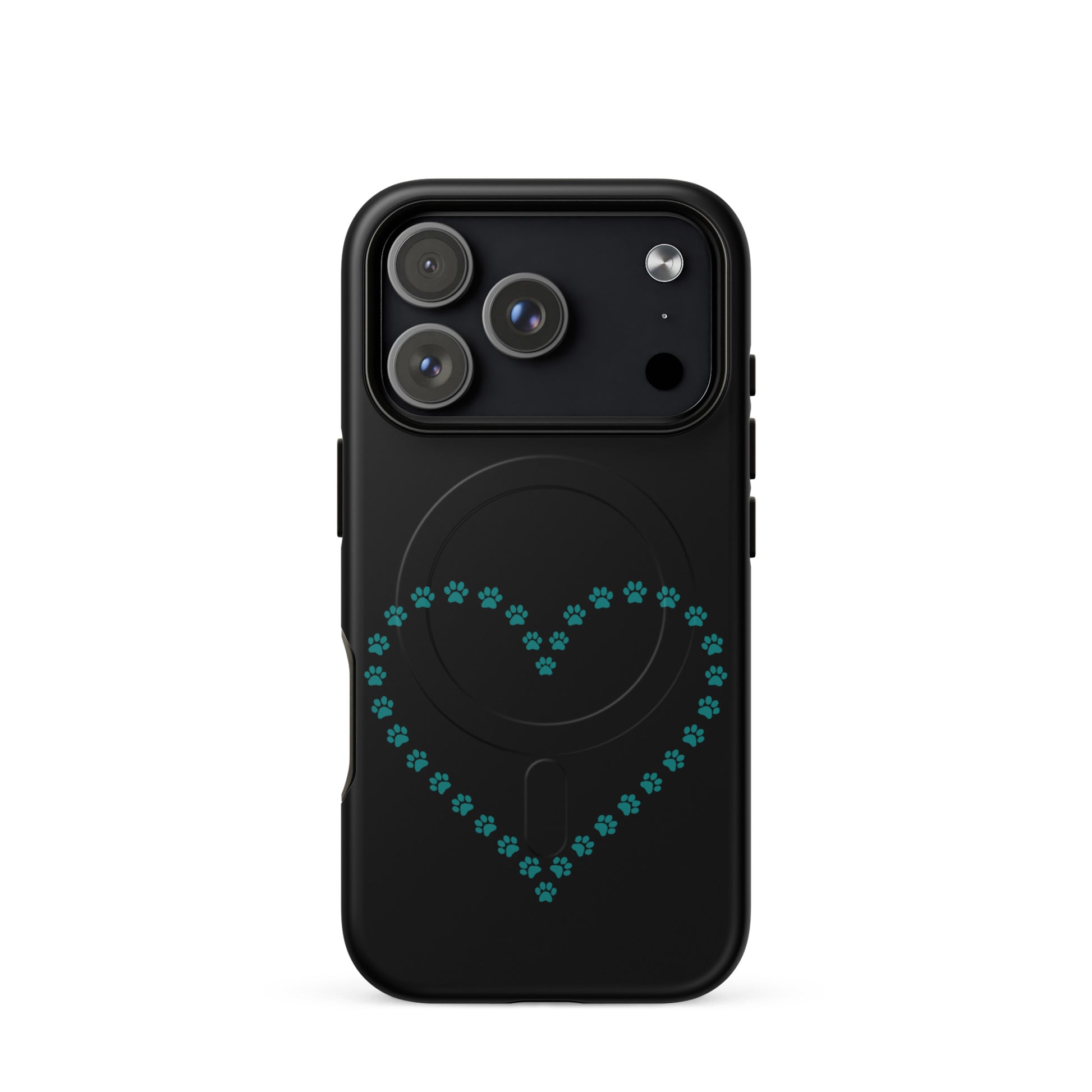 Magnetic Phone Case for iPhone with paw print heart design for pet lovers, offering protection and playful charm.