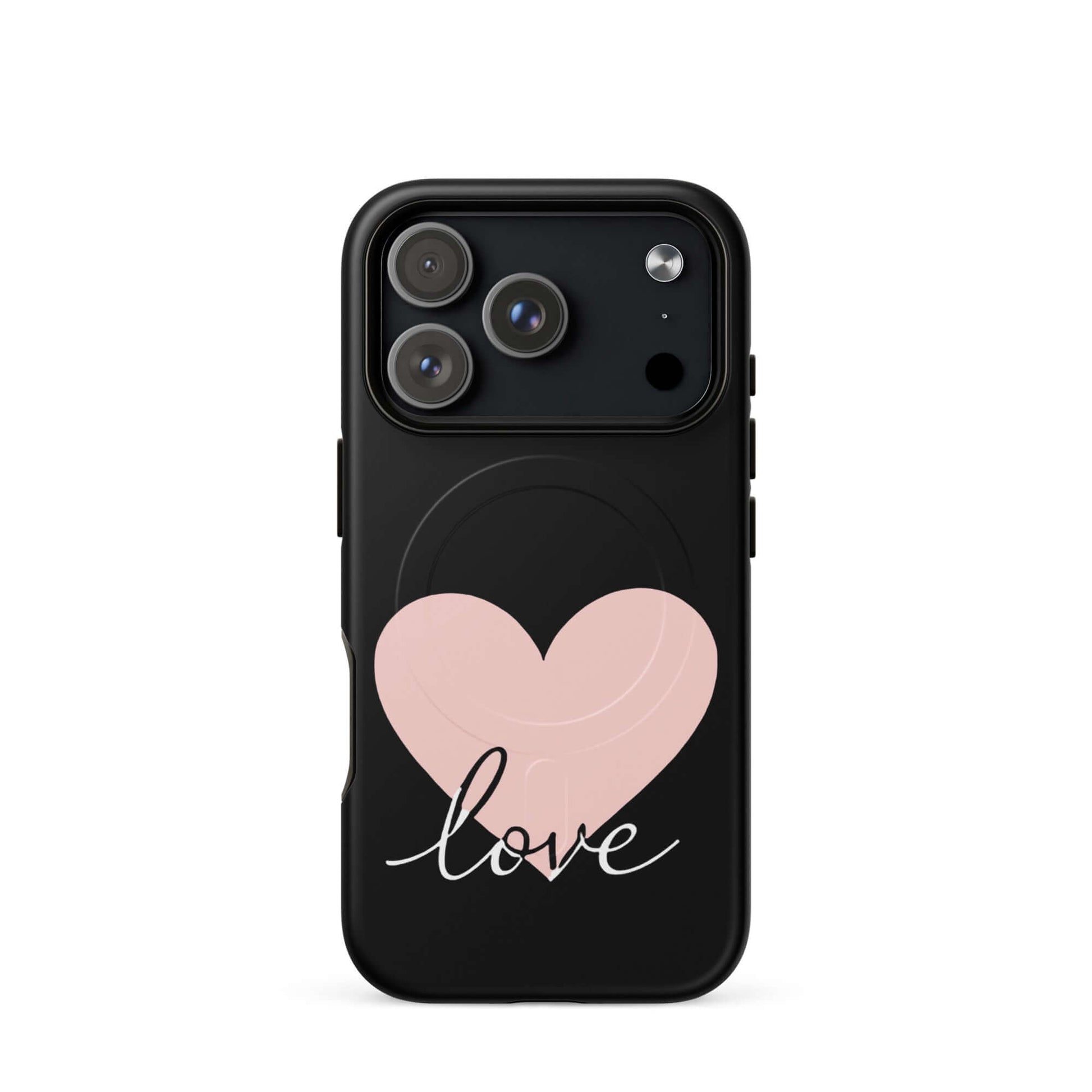 Magnetic Phone Case featuring heart and script love design for stylish protection.