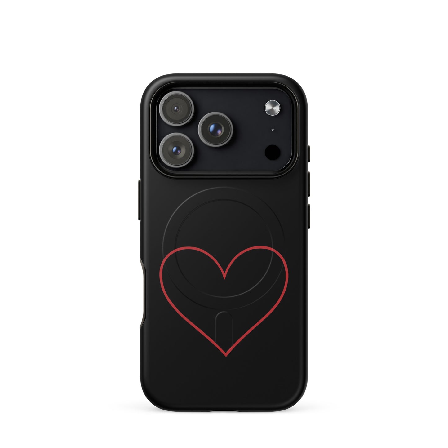Magnetic Phone Case for iPhone featuring minimalist crimson heart design on sleek black background
