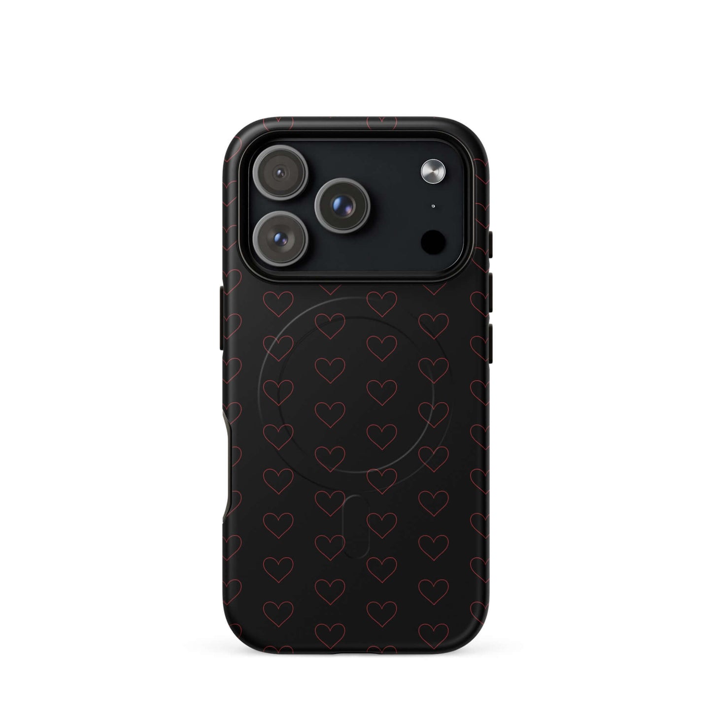 Magnetic Phone Case with crimson heart pattern, showcasing a stylish design with minimalist heart outlines.
