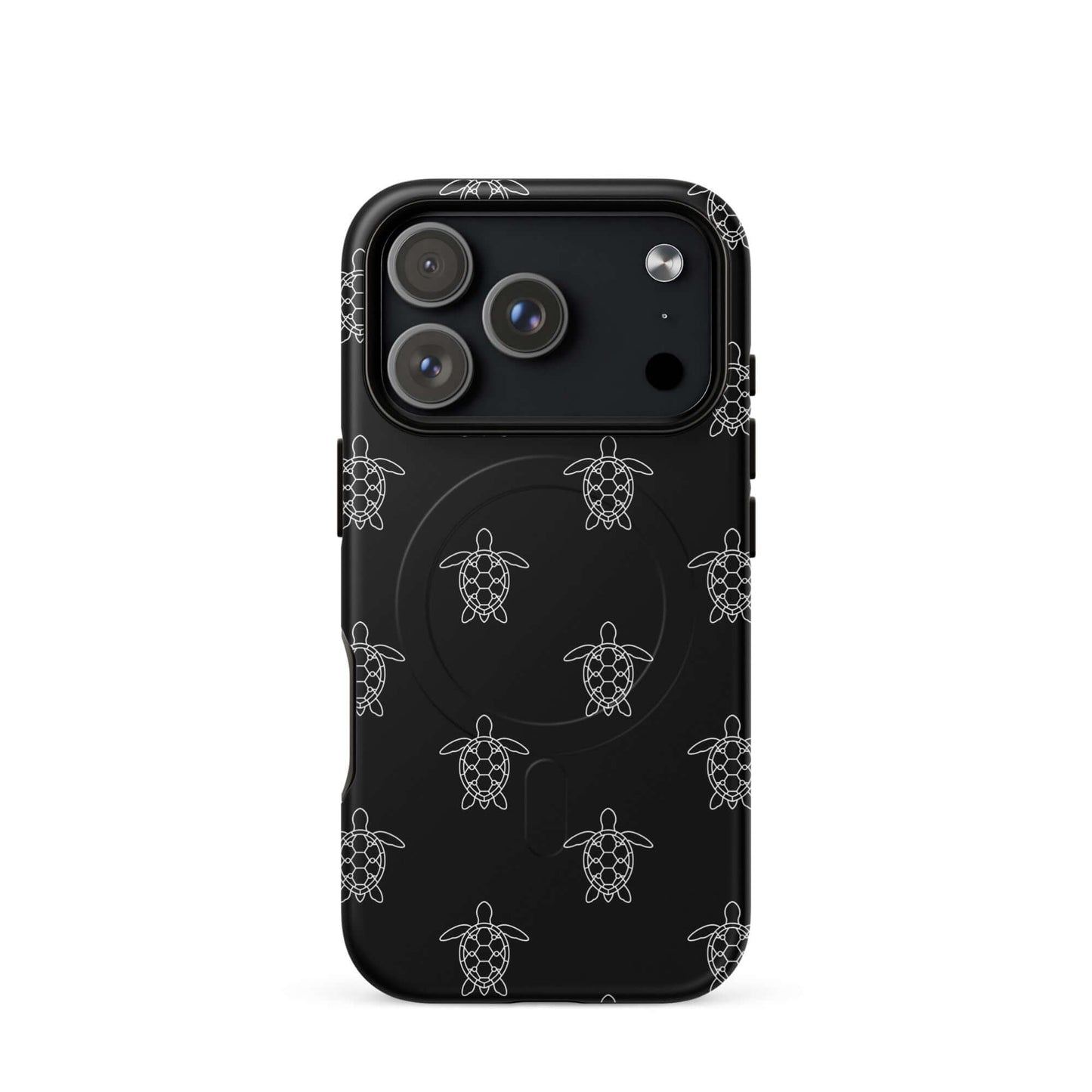 Magnetic Phone Case with minimalist sea turtle pattern on a black background, showcasing a stylish and playful design.