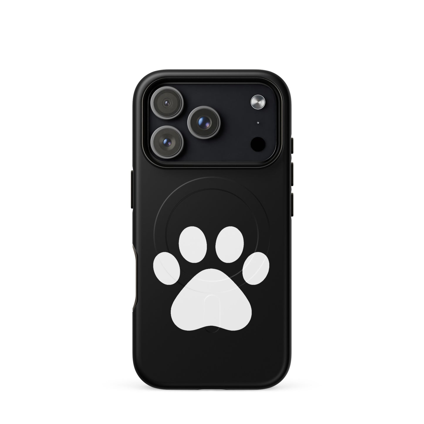 Magnetic Phone Case for iPhone featuring a minimalist black design with a white paw print.