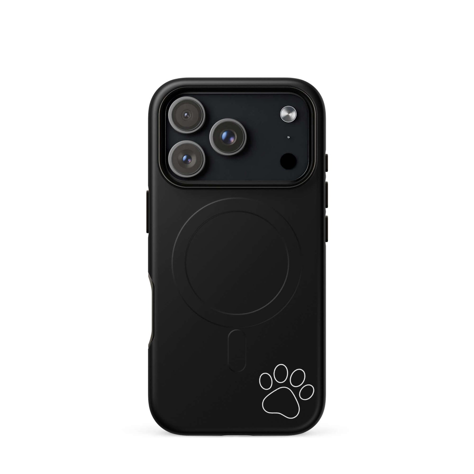 Magnetic Phone case for iPhone with paw print design, sleek black finish, and minimalist style; perfect for pet lovers.