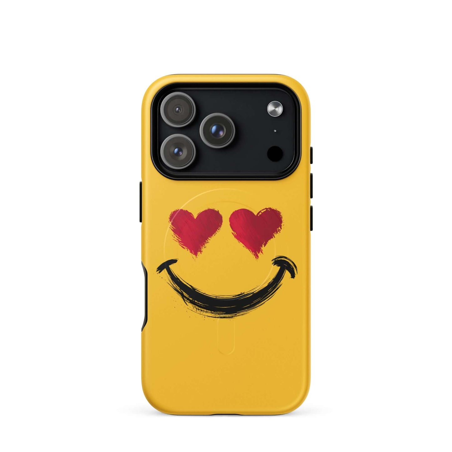Magnetic Phone Case for iPhone featuring heart-eyes smiley art, vibrant colors, and artistic brushstroke textures for bold style.
