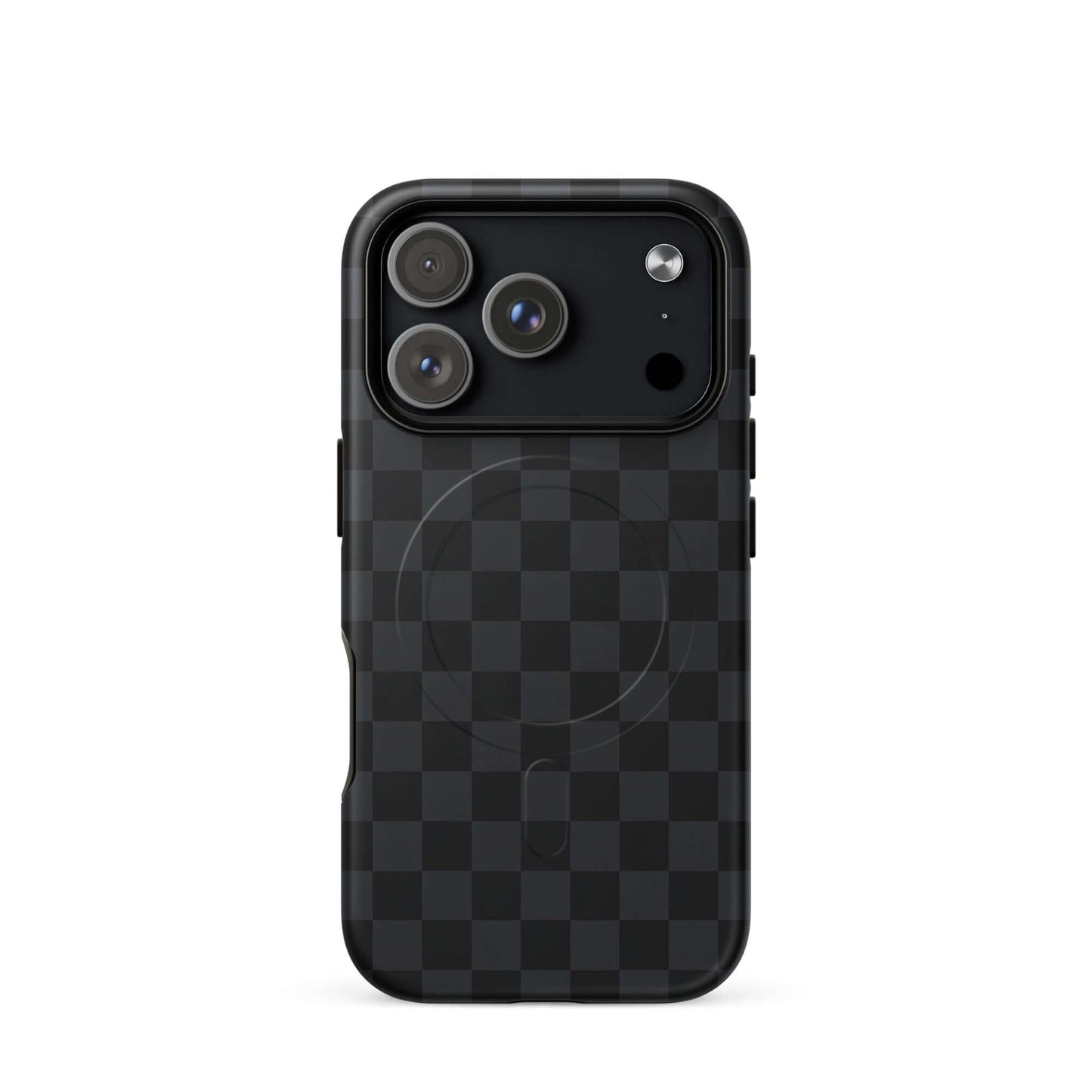 Magnetic Phone Case with black and charcoal checkered design for iPhone, sleek and modern protection.