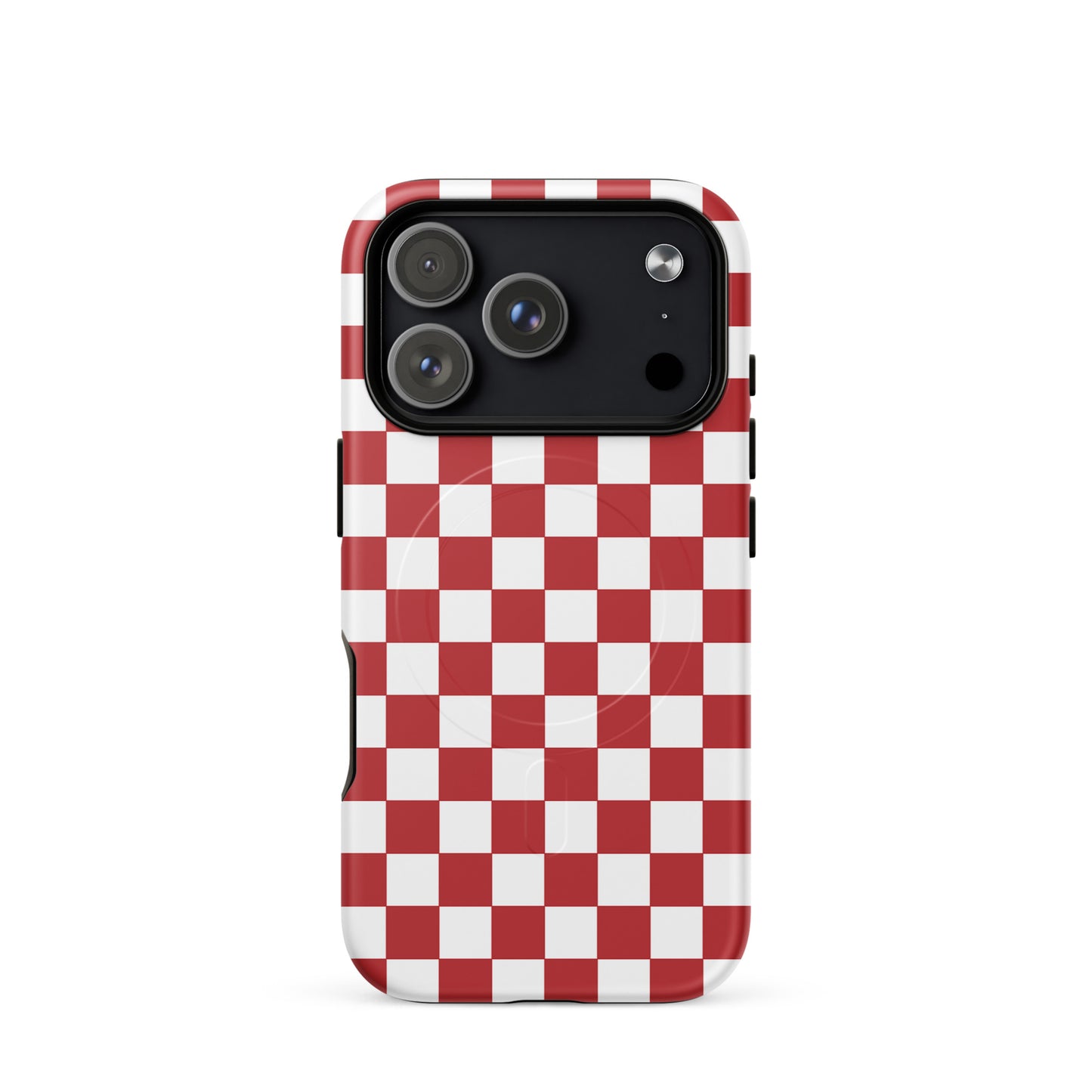 Magnetic Phone Case for iPhone with crimson red checkered design showcasing bold style and personality.