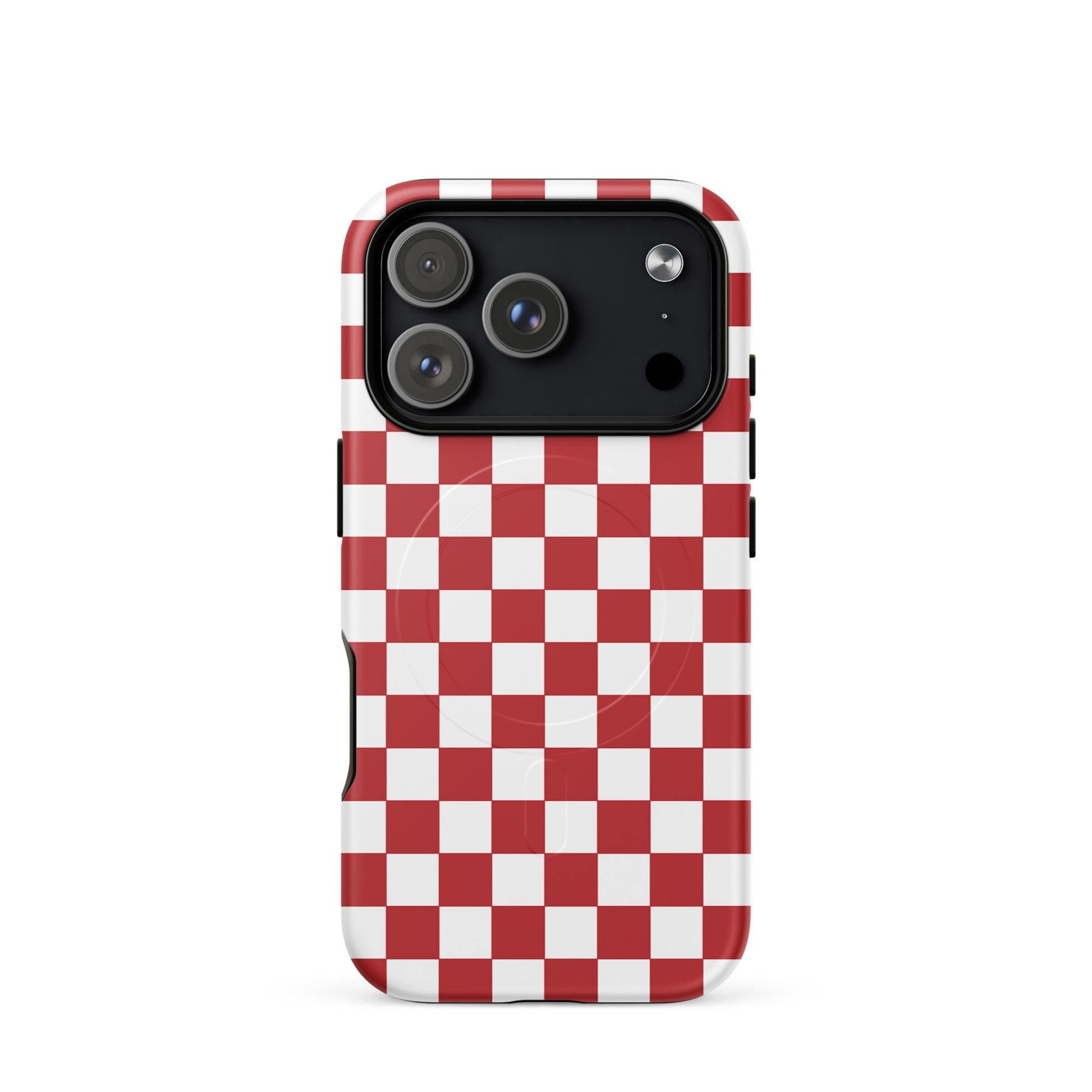 Magnetic Phone Case for iPhone with crimson red checkered design showcasing bold style and personality.