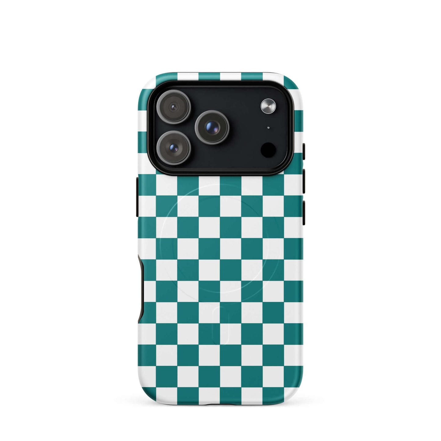 Magnetic Phone Case with teal and white checkered design, adding fun and style to your device for a bold and playful vibe.