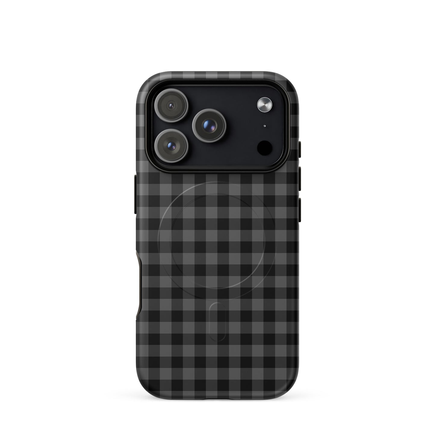 Magnetic Phone Case with black-and-charcoal gingham pattern offers style and protection for your iPhone.