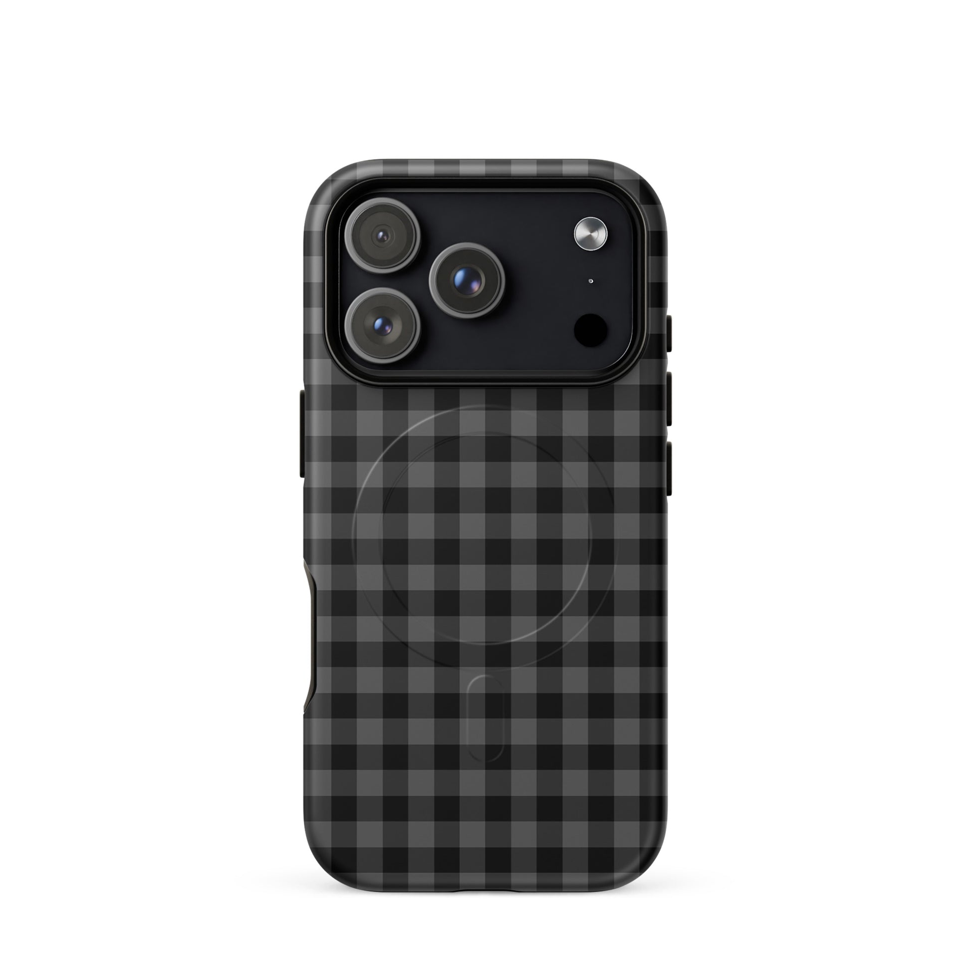 Magnetic Phone Case with black-and-charcoal gingham pattern offers style and protection for your iPhone.