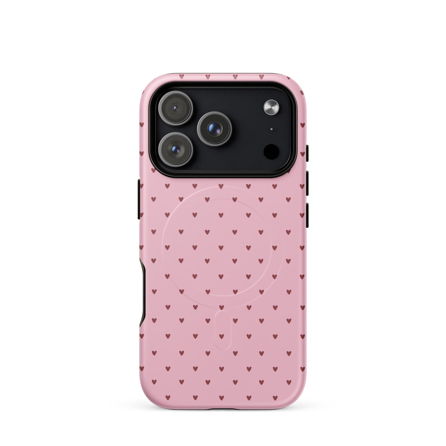 Magnetic Phone Case in pink with heart-dot pattern, designed for iPhone with playful polka-dot charm and modern style.
