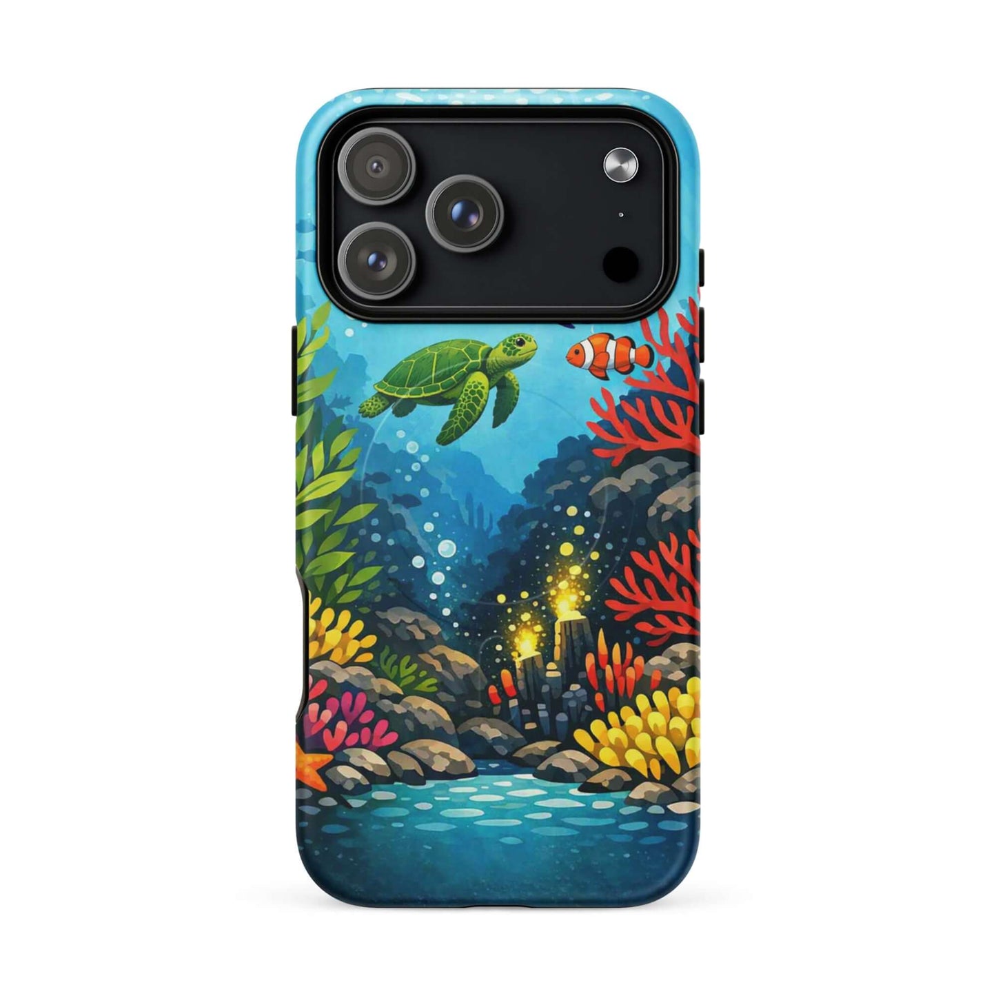 Magnetic Phone Case featuring vibrant sea turtle and coral reef design, perfect for marine life lovers.