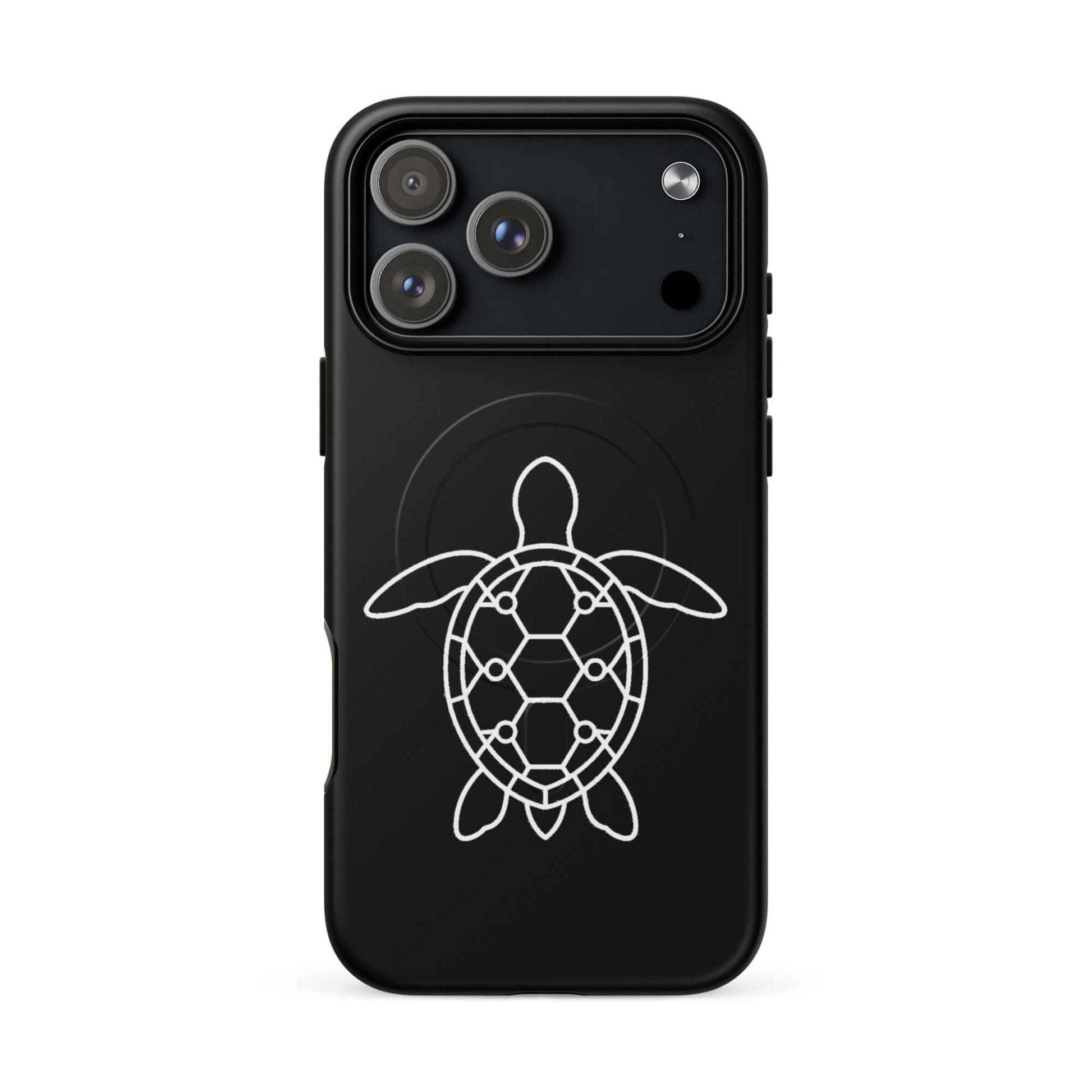 Magnetic Phone Case featuring a minimalist sea turtle silhouette with a geometric shell pattern.