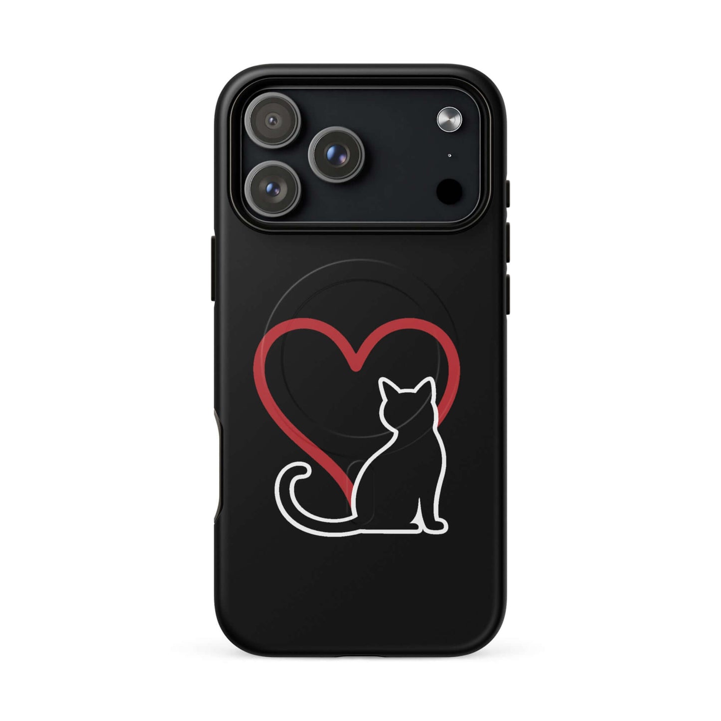 Magnetic Phone Case featuring a minimalist cat design and heart symbol for cat lovers.