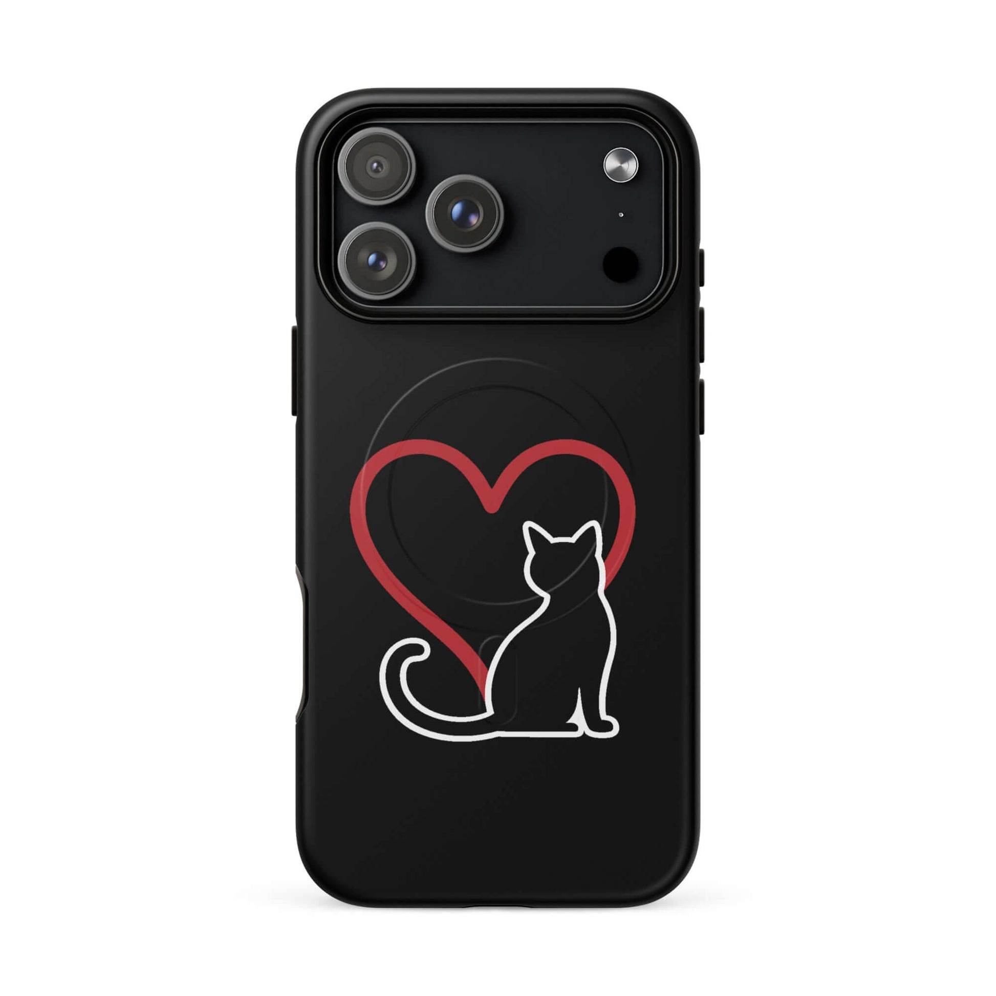 Magnetic Phone Case featuring a minimalist cat design and heart symbol for cat lovers.
