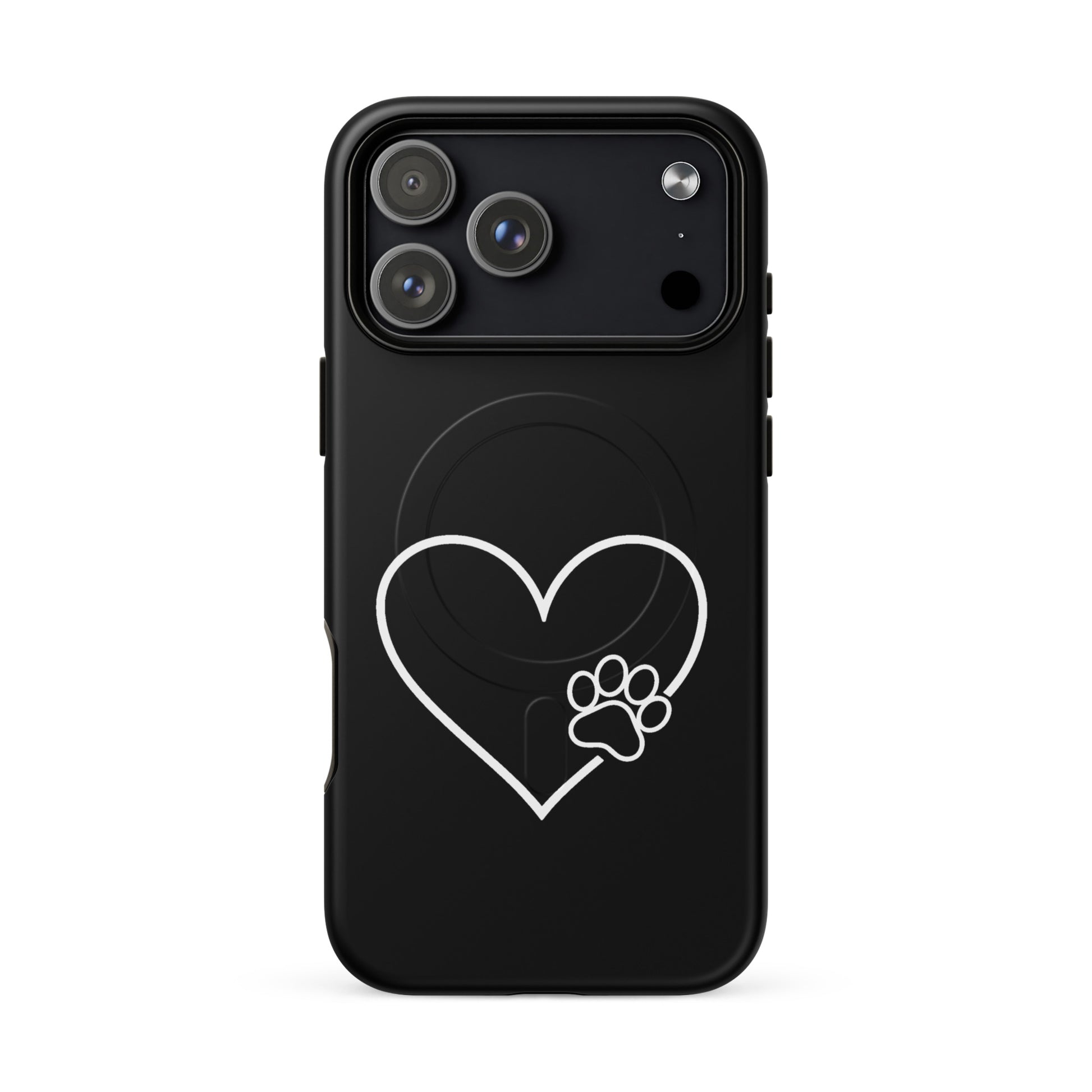 Magnetic Phone Case for iPhone with heart and paw print design, sleek protection for pet lovers.