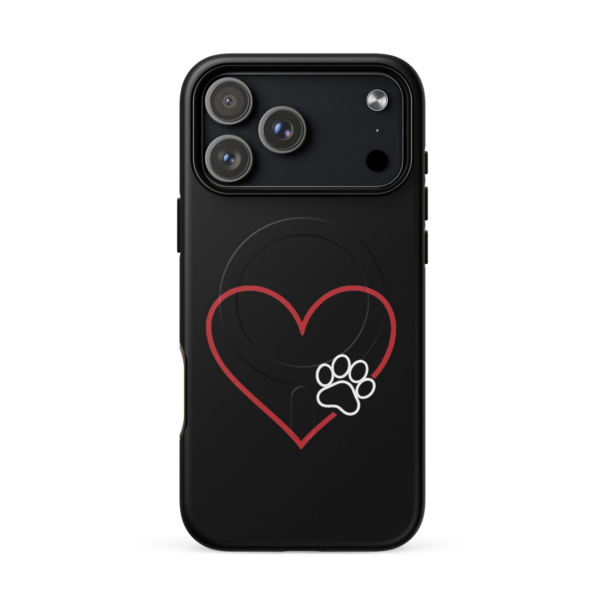 Magnetic Phone Case with heart and paw print design for pet lovers, perfect protection for iPhone.