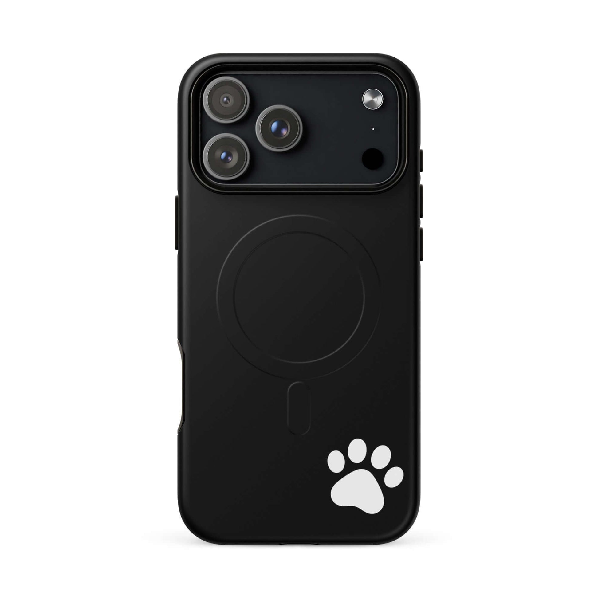 Magnetic Phone case for iPhone with black design and white paw print, minimalist and stylish tough case.