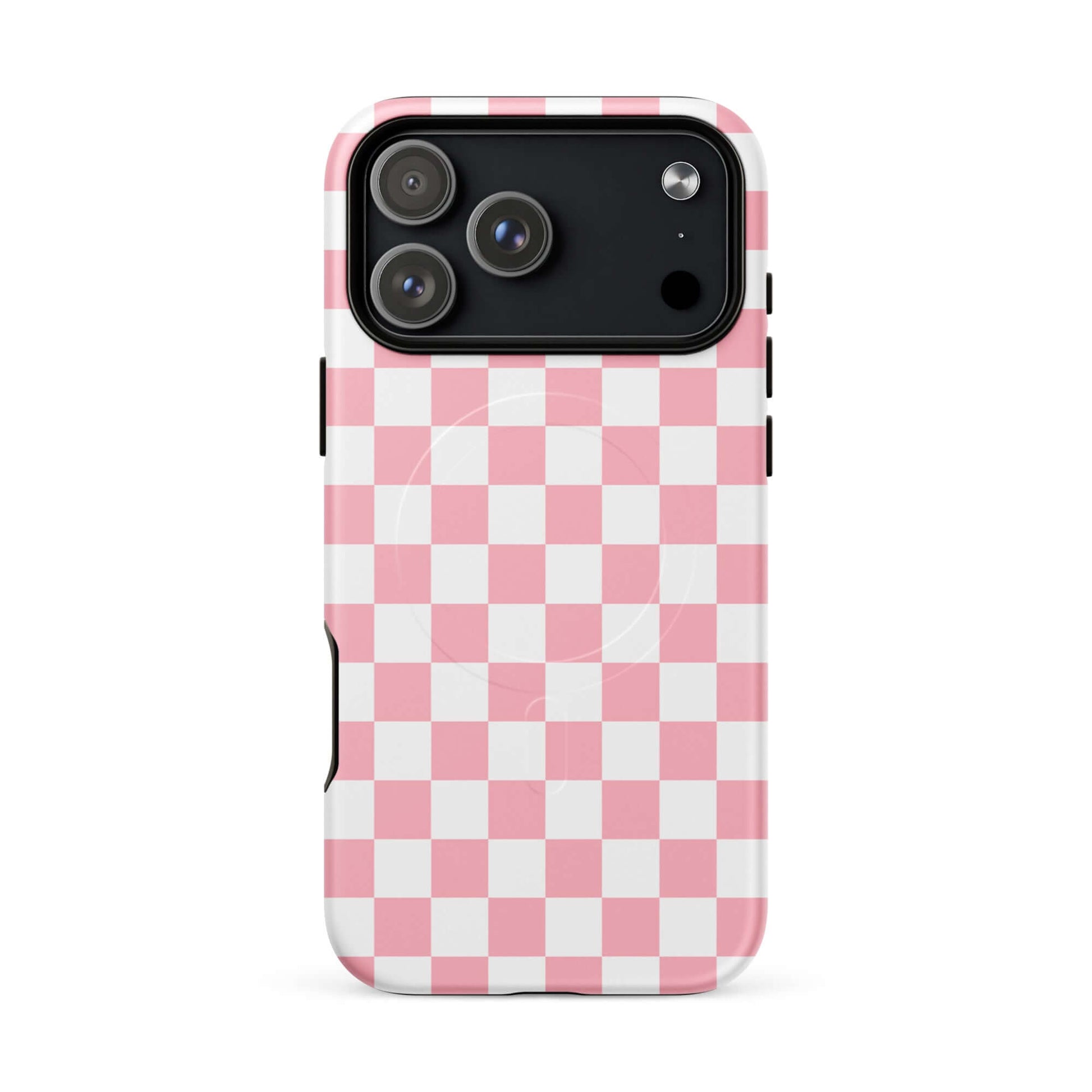 Magnetic Phone Case with playful pink and white checkered pattern for iPhone, adding style and personality to your smartphone.