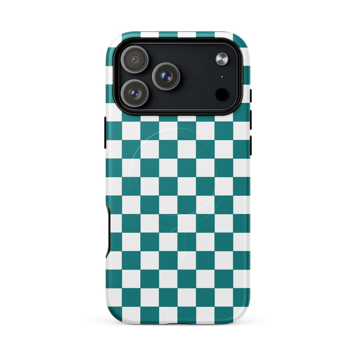 Magnetic Phone Case with teal and white checkered design