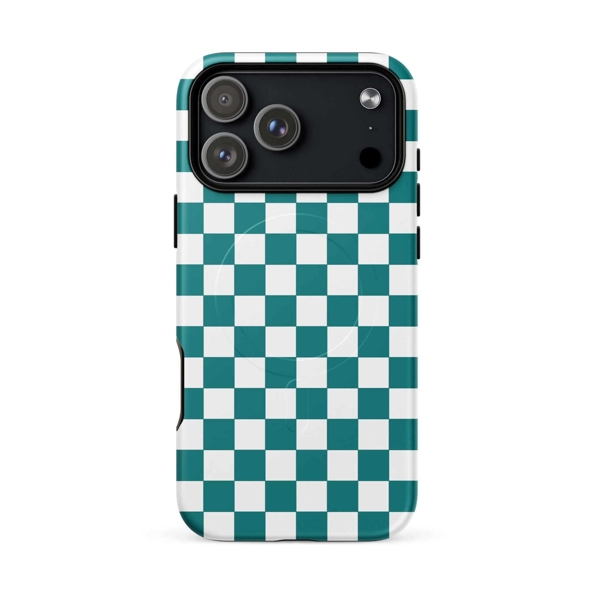 Magnetic Phone Case with teal and white checkered design