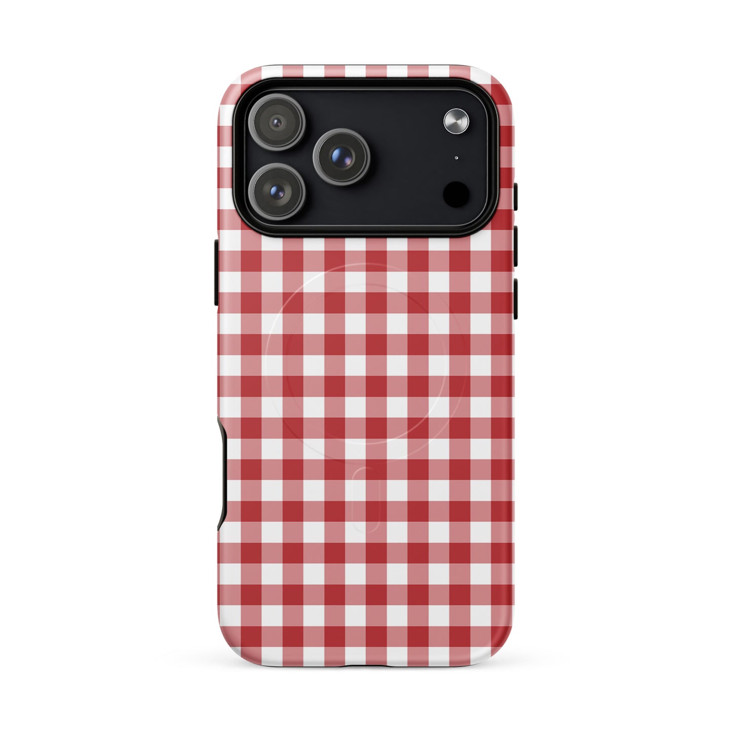 Magnetic Phone Case with red and white gingham pattern for stylish protection