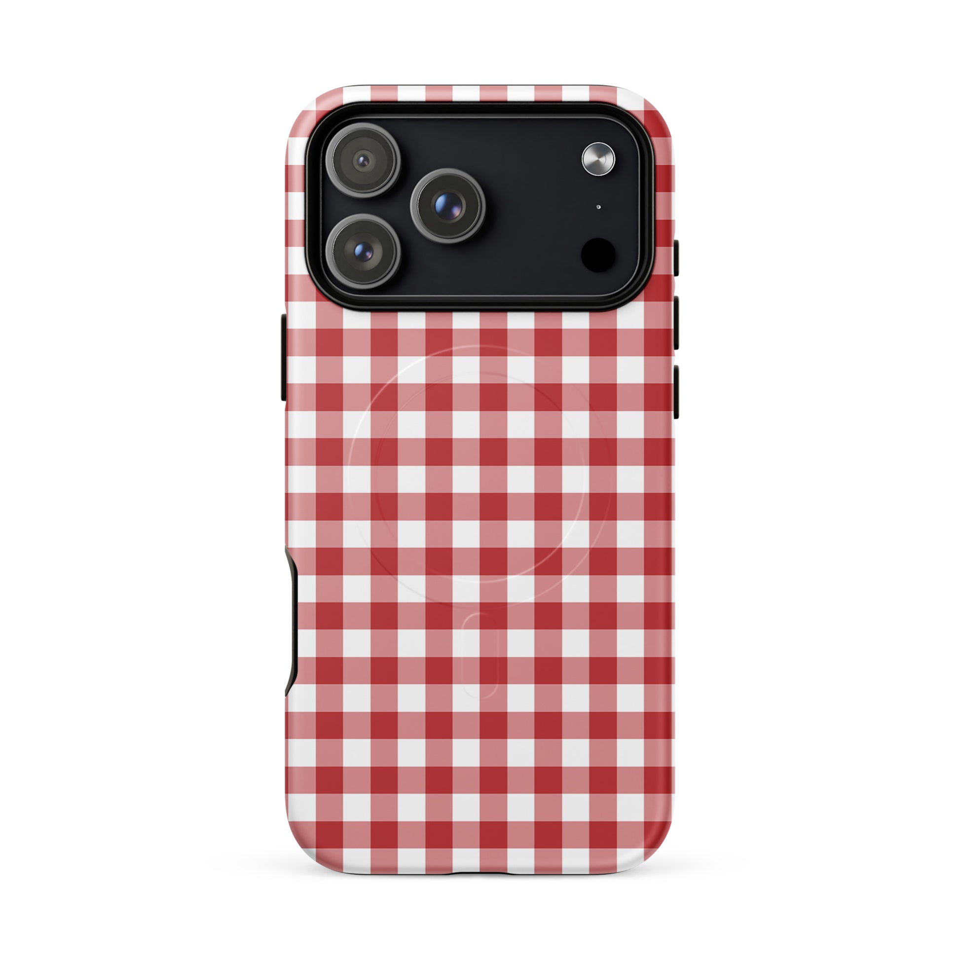 Magnetic Phone Case with red and white gingham pattern for stylish protection
