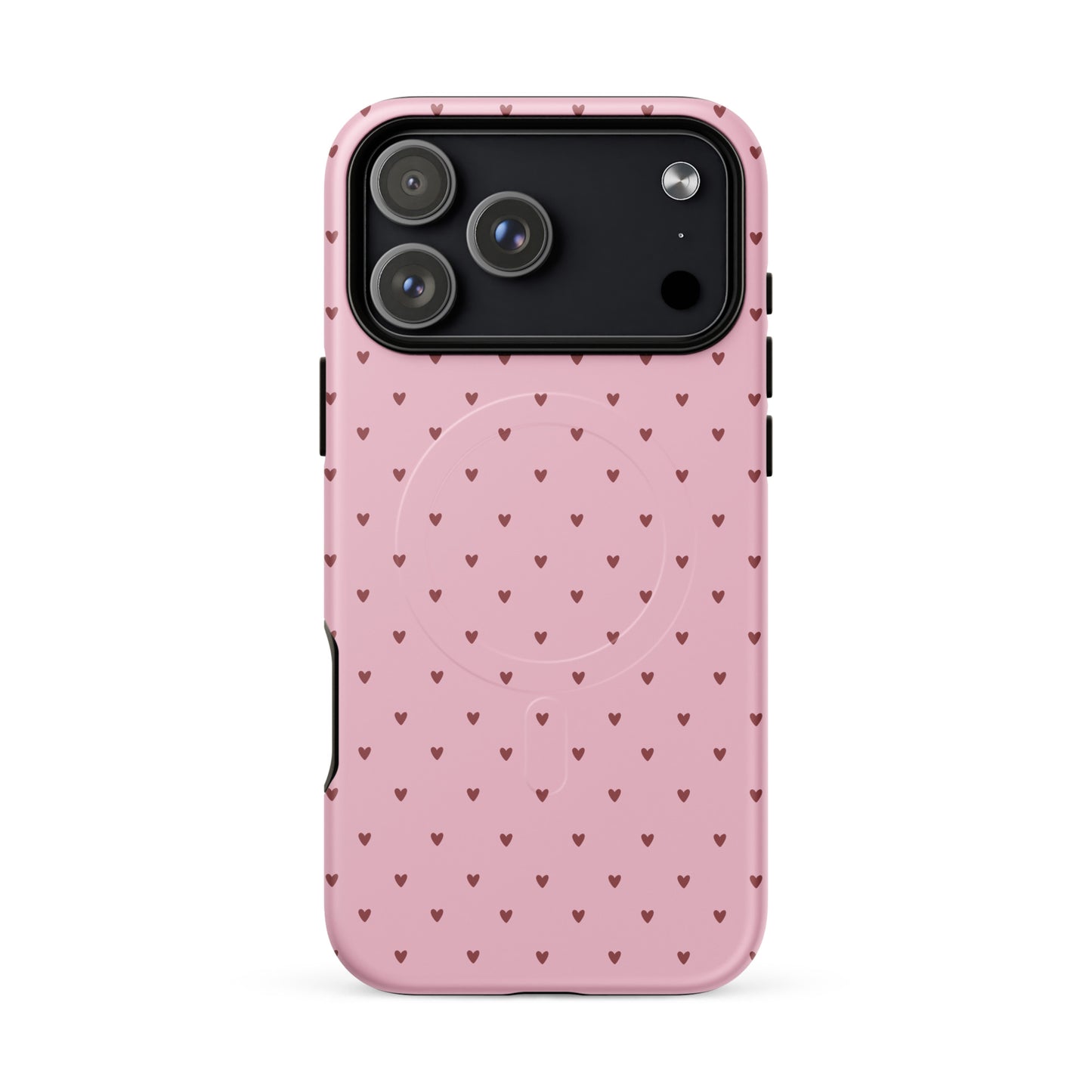 Magnetic Phone Case with heart-dot pattern for iPhone, pink background, stylish and modern accessory