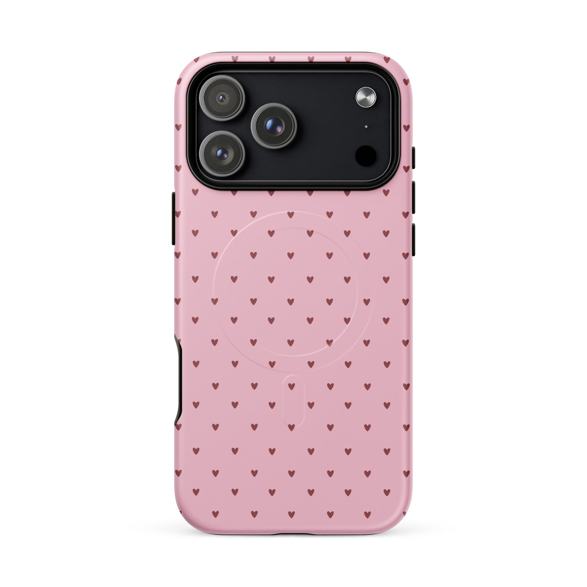 Magnetic Phone Case with heart-dot pattern for iPhone, pink background, stylish and modern accessory