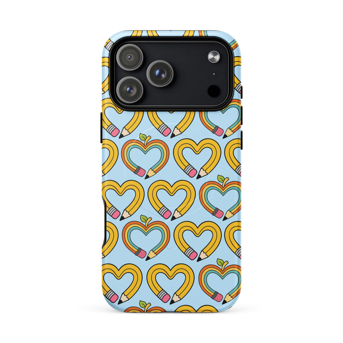 Magnetic Phone Case with playful pencil-heart pattern, colorful design symbolizing creativity and learning, perfect for iPhone.