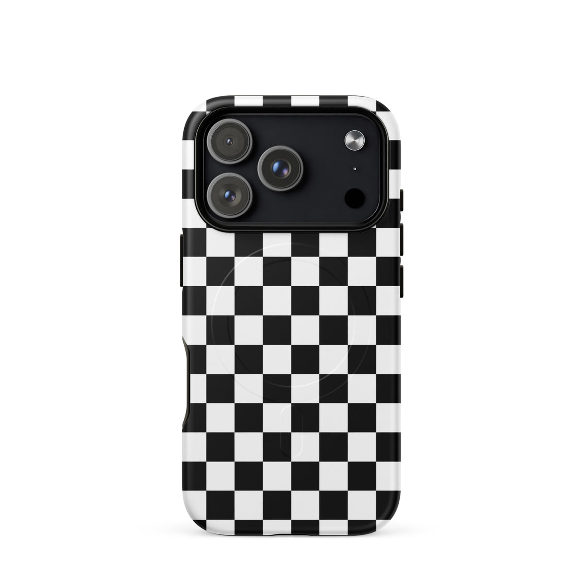 Magnetic Phone Case for iPhone with bold black and white checkered pattern, adds fun and fearless style.