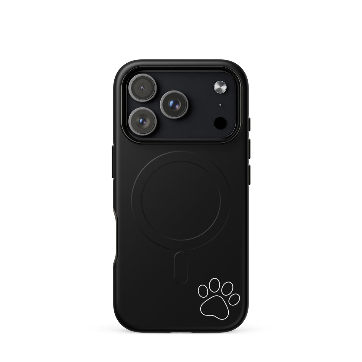 Magnetic Phone case with paw print design, sleek black minimalist case for iPhone, tough protection with stylish charm.