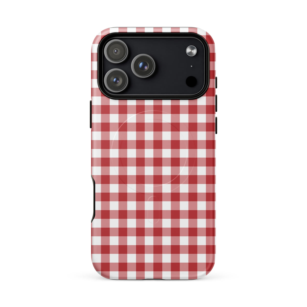Magnetic Phone Case for iPhone with red-and-white gingham pattern, stylish and durable design.