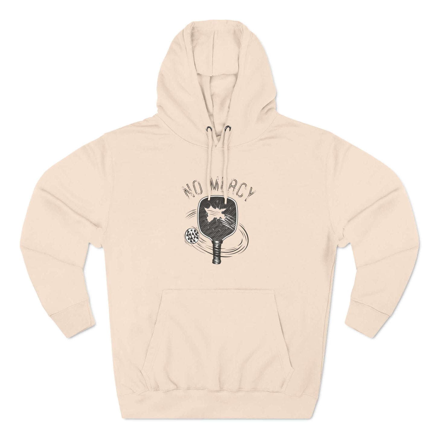 No Mercy FO Pickleball Series Three-Panel Fleece Hoodie in beige, designed for warmth and comfort on the pickleball court.