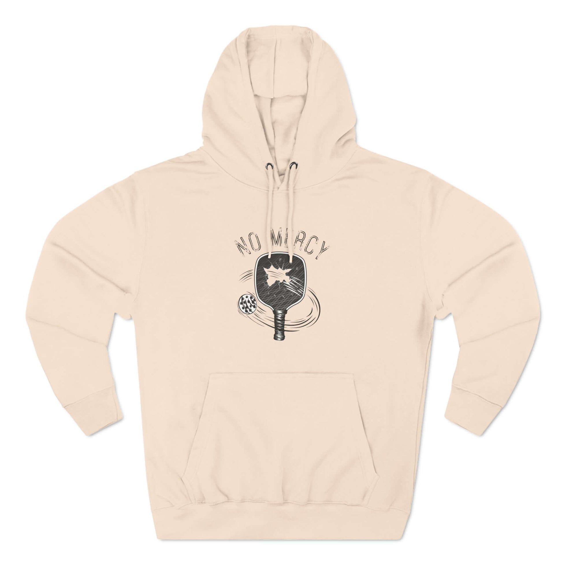 No Mercy FO Pickleball Series Three-Panel Fleece Hoodie in beige, designed for warmth and comfort on the pickleball court.